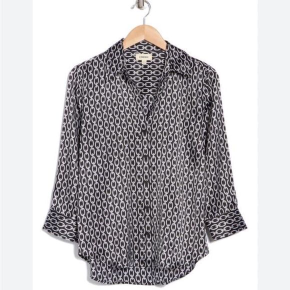 L'AGENCE Nina Black & White Chain Print Silk Blouse XS NWT $390.00 - Picture 7 of 9